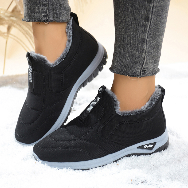Ženske zimske pamučne cipele, okrugli nos, ravna peta, niski bok, Slip-On