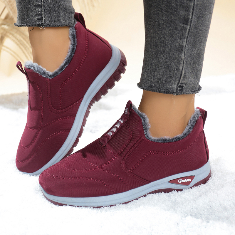 Ženske zimske pamučne cipele, okrugli nos, ravna peta, niski bok, Slip-On