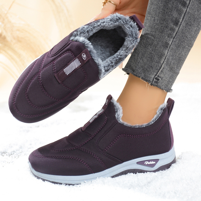 Ženske zimske pamučne cipele, okrugli nos, ravna peta, niski bok, Slip-On