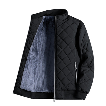 Férfi pamut-párnázott kabát álló gallérral, gyémánt mintás, cipzár, karcsú szabás, téli meleg