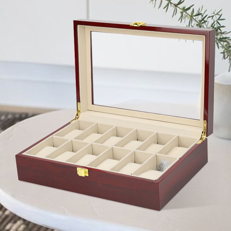 Ruijia medinė laikrodžių dėžutė su pianino apdaila, 12 laikrodžių talpa, modernus paprastas stilius