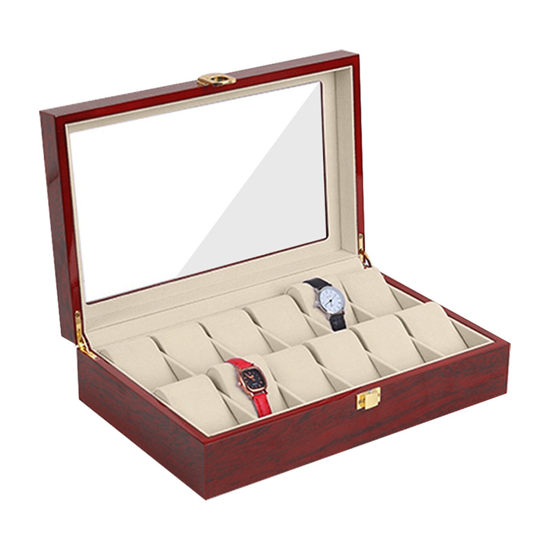 Ruijia medinė laikrodžių dėžutė su pianino apdaila, 12 laikrodžių talpa, modernus paprastas stilius