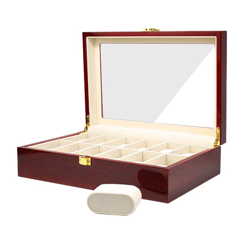Ruijia medinė laikrodžių dėžutė su pianino apdaila, 12 laikrodžių talpa, modernus paprastas stilius