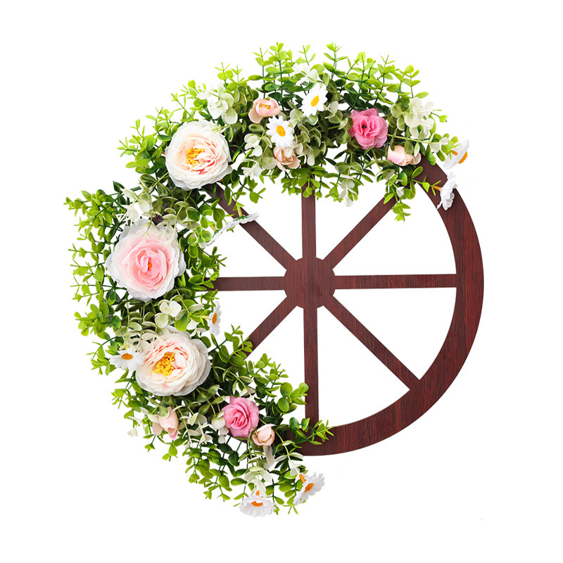 Bolin plastikinė girlianda su peonijomis ir eukalipto lapais, pusiau rankinis ir pusiau mechaninis gaminimas, Kalėdinis durų dekoras