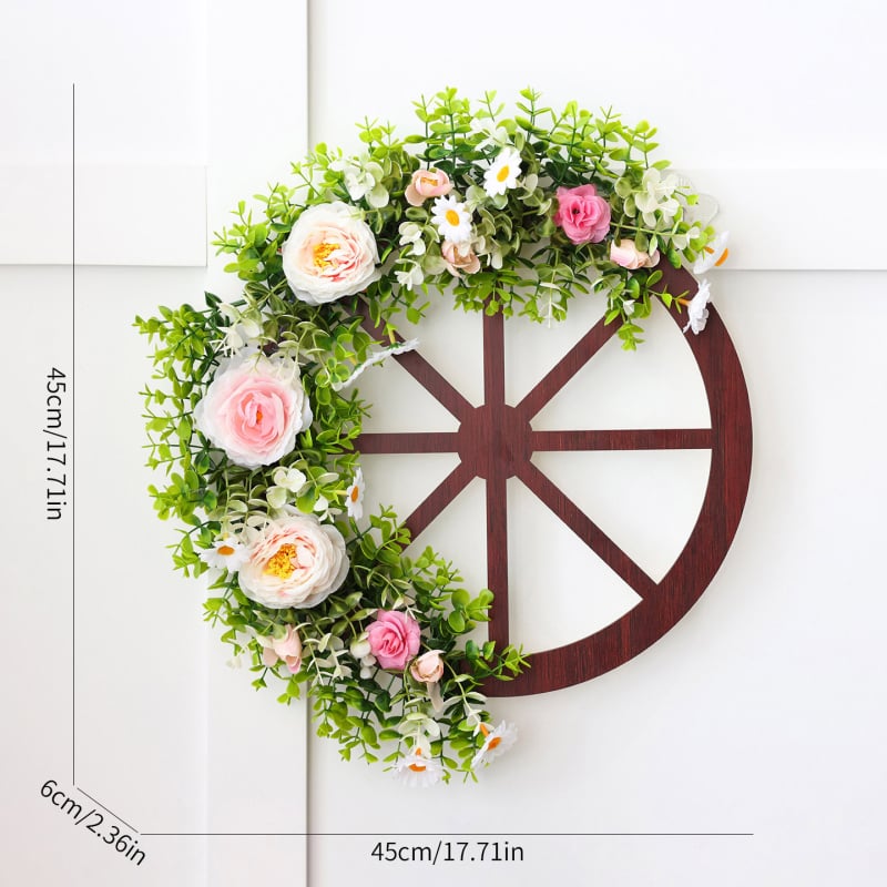 Bolin plastikinė girlianda su peonijomis ir eukalipto lapais, pusiau rankinis ir pusiau mechaninis gaminimas, Kalėdinis durų dekoras