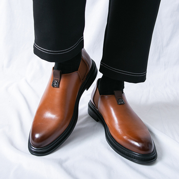 Mocasin Slip-On pentru bărbați - partea superioară PU, talpă din cauciuc, vârf pătrat, 3–5 cm înălțime a tocurii, vară 2025, pantofi casual din piele