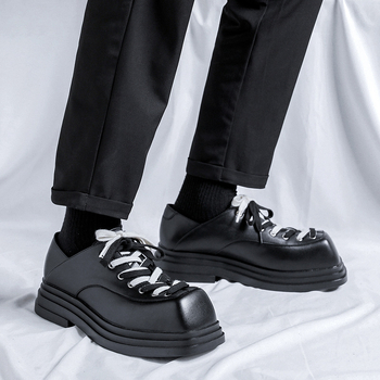 Pantofi de bărbați din PU, vârf pătrat, platformă, stil britanic, business-casual, creștere înălțime