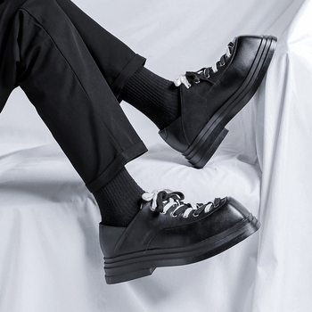 Pantofi de bărbați din PU, vârf pătrat, platformă, stil britanic, business-casual, creștere înălțime