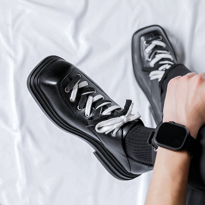 Pantofi de bărbați din PU, vârf pătrat, platformă, stil britanic, business-casual, creștere înălțime