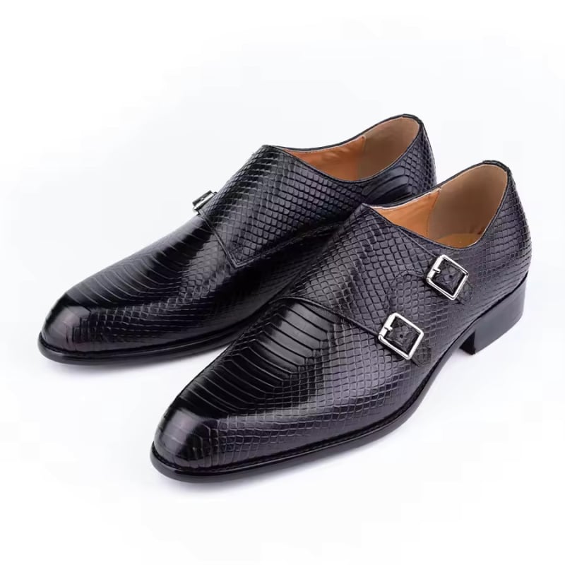 Vyriski formalūs odiniai monk-strap batai su sagtimi, viršutinė dalis iš karvės odos, gumos padas, smailus priekyje, Yao Lida prekė