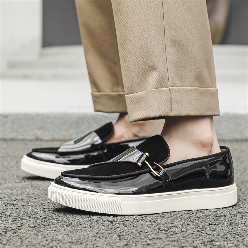 Loafers bărbătești din PU, slip-on, primăvară; vârf ascuțit; talpă din cauciuc; toc mic 1–3 cm