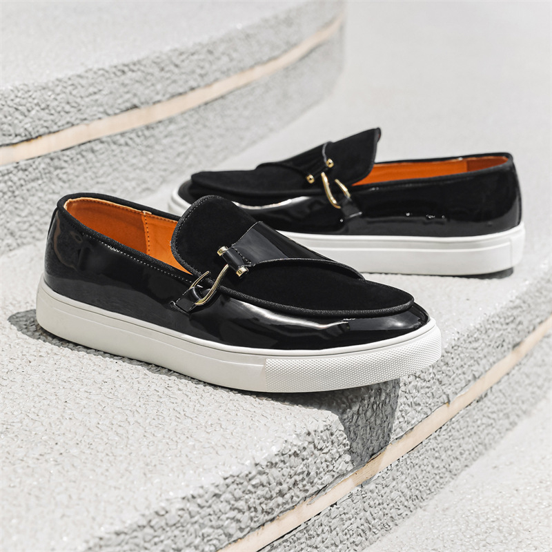 Loafers bărbătești din PU, slip-on, primăvară; vârf ascuțit; talpă din cauciuc; toc mic 1–3 cm