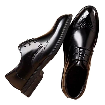 Pantofi bărbătești brogue din piele de vită de primă calitate, vârf rotund, toc înclinat, talpă din cauciuc, stil business
