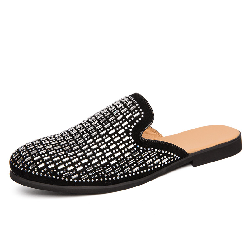 Vyriniai slip-on batai su kristalų dekoru, Britų stiliaus, PU viršus, gumos padas