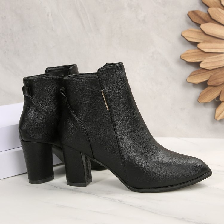 Γυναικεία μοδάτα μποτάκια με μυτερό δάχτυλο, χοντρό τακούνι, πλαϊνό φερμουάρ, χαμηλό ύψος, PU επάνω μέρος, καουτσούκ σόλα για φθινοπωρινό-χειμωνιάτικο