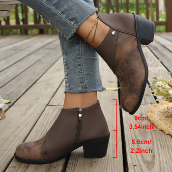 Γυναικείες μποτίνες Martin - στρογγυλός μύτης, φαρδύς τακούνι, ύψος τακουνιού 3–5 cm, πλαϊνό φερμουάρ, PU επάνω μέρος