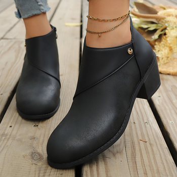 Γυναικείες μποτίνες Martin - στρογγυλός μύτης, φαρδύς τακούνι, ύψος τακουνιού 3–5 cm, πλαϊνό φερμουάρ, PU επάνω μέρος