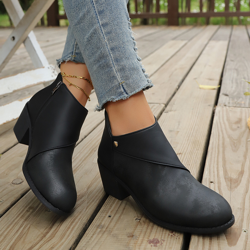 Γυναικείες μποτίνες Martin - στρογγυλός μύτης, φαρδύς τακούνι, ύψος τακουνιού 3–5 cm, πλαϊνό φερμουάρ, PU επάνω μέρος