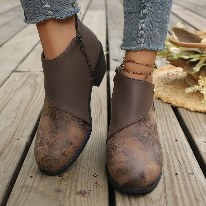 Γυναικείες μποτίνες Martin - στρογγυλός μύτης, φαρδύς τακούνι, ύψος τακουνιού 3–5 cm, πλαϊνό φερμουάρ, PU επάνω μέρος