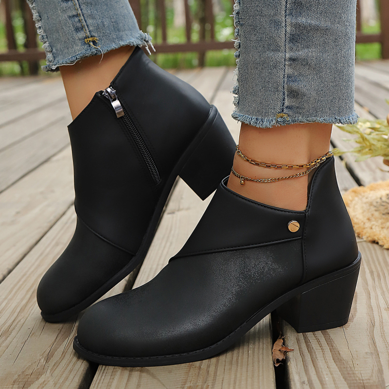 Γυναικείες μποτίνες Martin - στρογγυλός μύτης, φαρδύς τακούνι, ύψος τακουνιού 3–5 cm, πλαϊνό φερμουάρ, PU επάνω μέρος