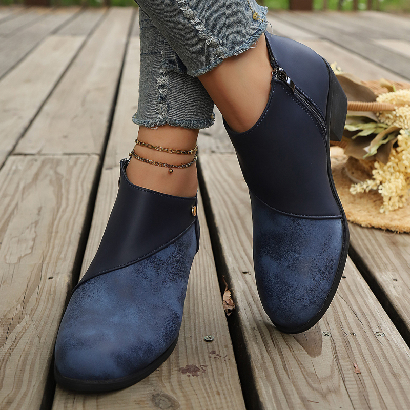 Γυναικείες μποτίνες Martin - στρογγυλός μύτης, φαρδύς τακούνι, ύψος τακουνιού 3–5 cm, πλαϊνό φερμουάρ, PU επάνω μέρος