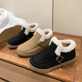 Ženske zimske čizme od nubuka – Slip-On, debela potplat, podstava od janjećeg vune, casual stil