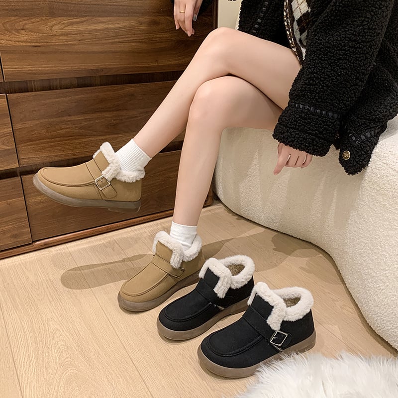 Ženske zimske čizme od nubuka – Slip-On, debela potplat, podstava od janjećeg vune, casual stil