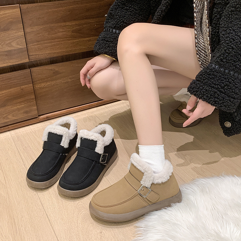 Ženske zimske čizme od nubuka – Slip-On, debela potplat, podstava od janjećeg vune, casual stil