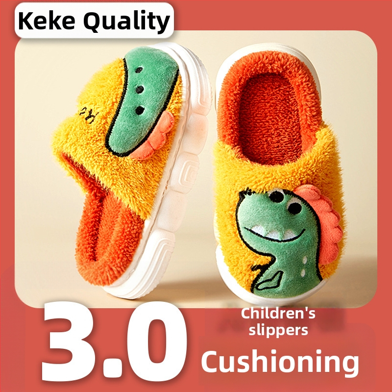 Vaikiškos vidaus šlepetės su karikatūrų raštu, koralinių velūro viršus, PVC padas, atsparios slydimui, skirtos 7–12 metų vaikams.