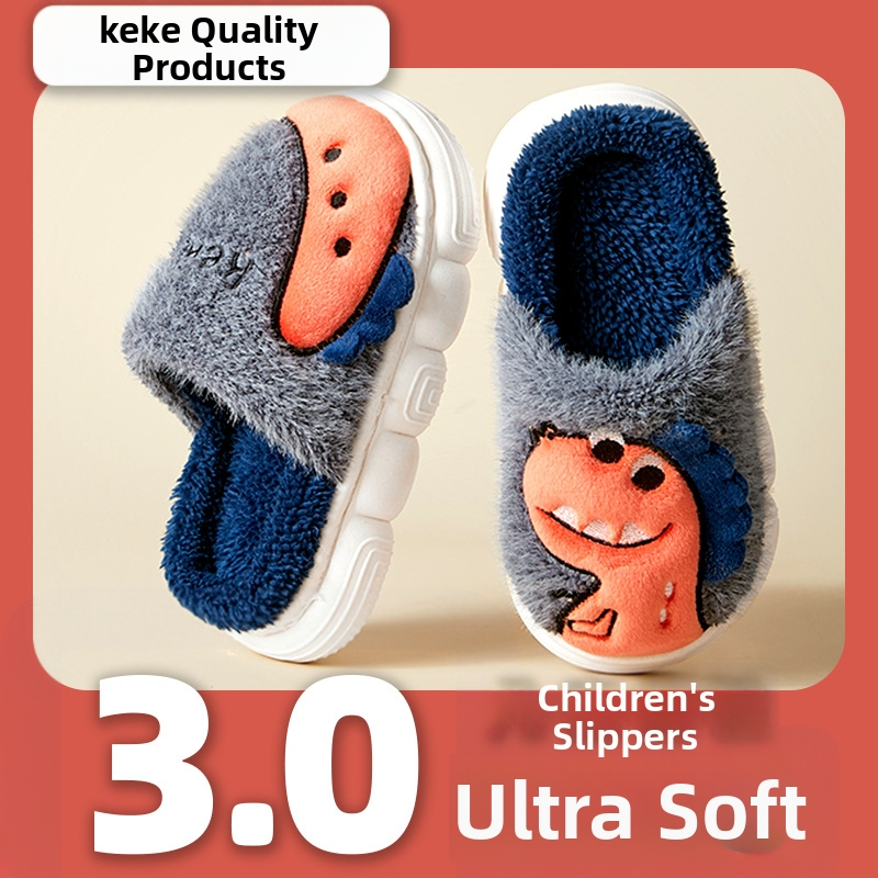 Vaikiškos vidaus šlepetės su karikatūrų raštu, koralinių velūro viršus, PVC padas, atsparios slydimui, skirtos 7–12 metų vaikams.