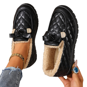 Ženske zimske loaferice s fleece unutrašnjom, gornji materijal mikrovlakna, niski gornji dio, Slip-on, PVC potplat