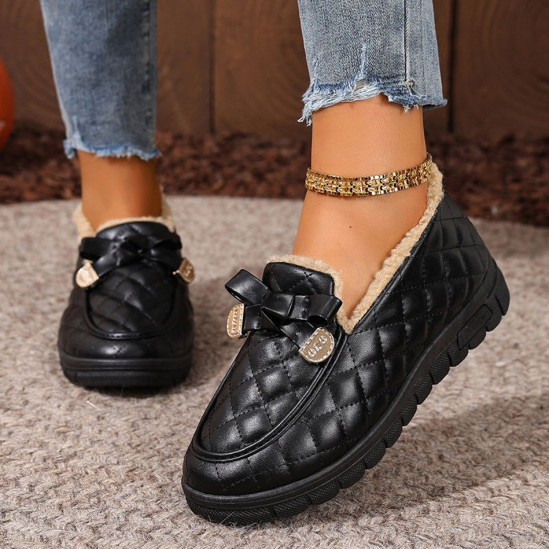 Ženske zimske loaferice s fleece unutrašnjom, gornji materijal mikrovlakna, niski gornji dio, Slip-on, PVC potplat