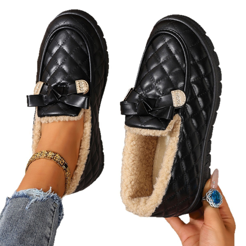 Ženske zimske loaferice s fleece unutrašnjom, gornji materijal mikrovlakna, niski gornji dio, Slip-on, PVC potplat