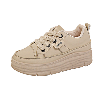 Pantofi sport pentru femei, talpă groasă din cauciuc, partea superioară din piele sintetică, închidere cu șireturi, înălțime toc 3–5 cm