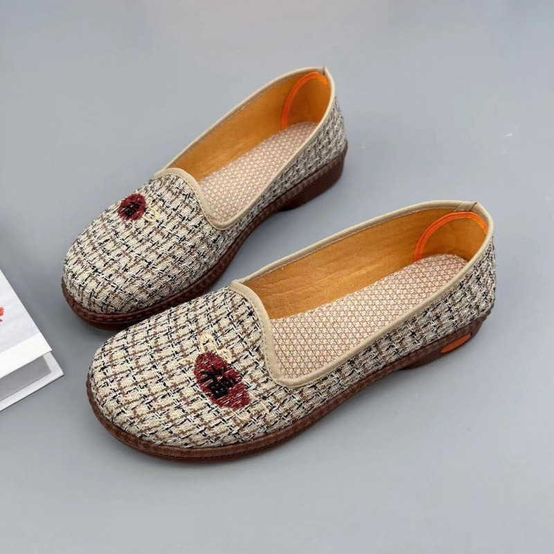 Moteriški Pekino audinių batai, viršus iš kanapių, TPU padas, žemas profilis, apvali nosis