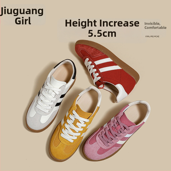 Moteriški teniso bateliai Hongkongo stiliaus retro nišose, žemas viršūnės, raišteliai, kvėpuojantys; viršus: karvų oda, vidpadis iš natūralios odos, guma padas, dryžuotas raštas, pavasaris 2025