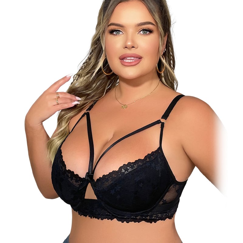 Floro dailės nėrinių apatinių komplektas su giliu iškirpte, nuimamos dvigubos petnešėlės, pilnos puodeliai, nugaros užsegimas su trimis eilėmis, poliesterio audinys.