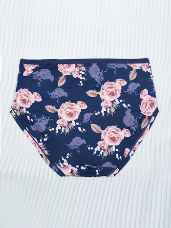 Moterų medvilninis aukšto juosmens apatinių komplektas su gėlių raštu, 5 vnt.