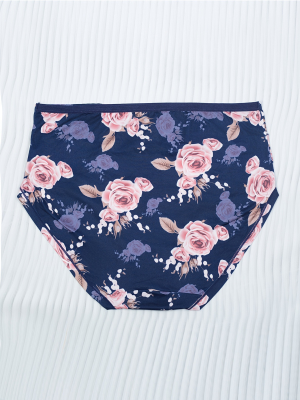 Moterų medvilninis aukšto juosmens apatinių komplektas su gėlių raštu, 5 vnt.