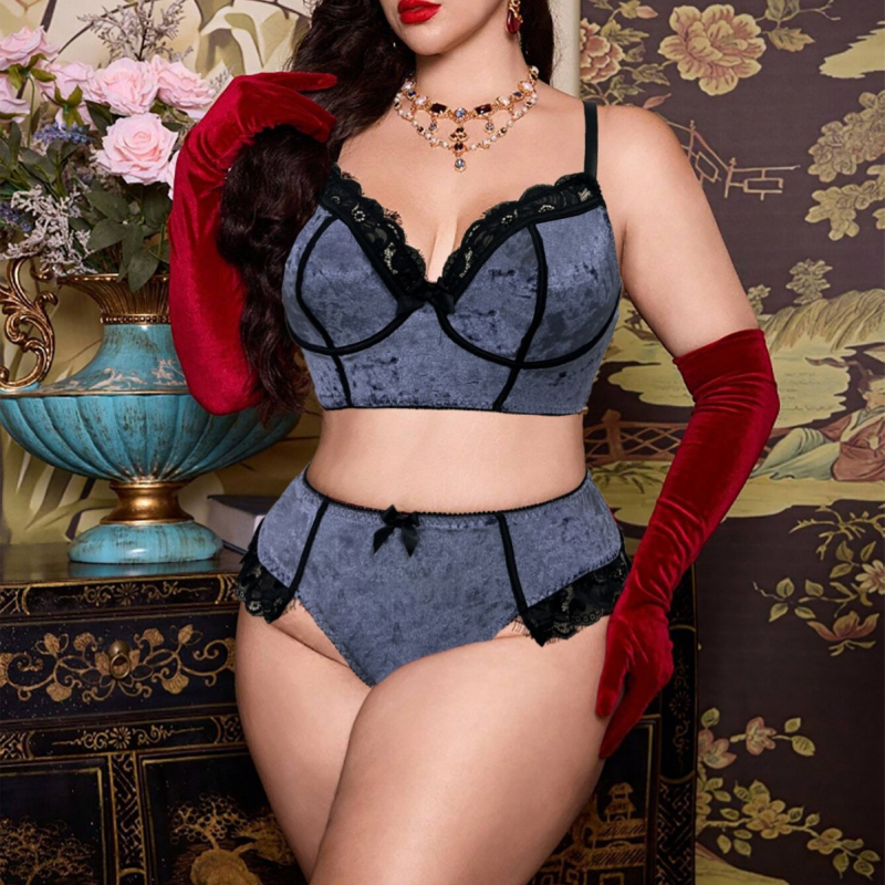 Velūro liemenėlės komplektas, kaušelis 3/4, be formuotos kaušelio, fiksuoti dvigubi petnešos, nugaros penkių eilių užsegimas, push-up