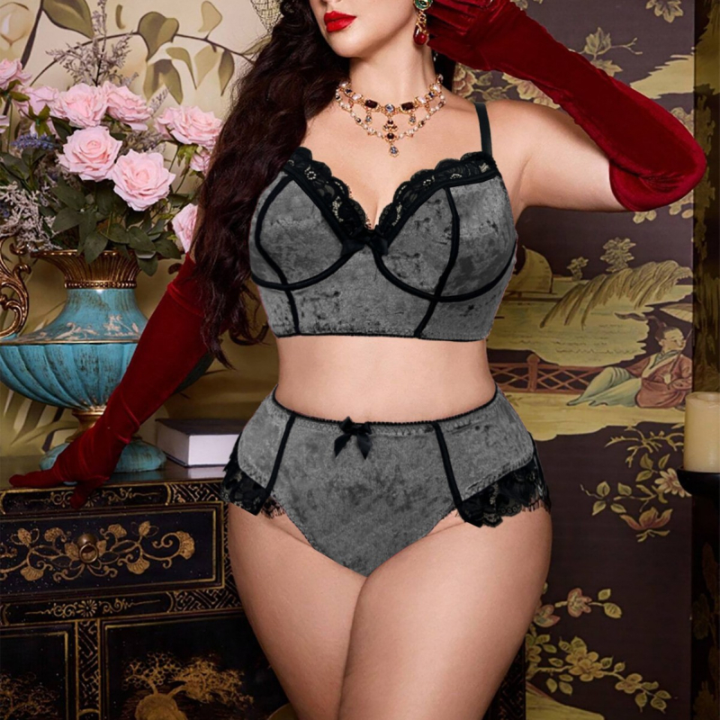 Velūro liemenėlės komplektas, kaušelis 3/4, be formuotos kaušelio, fiksuoti dvigubi petnešos, nugaros penkių eilių užsegimas, push-up