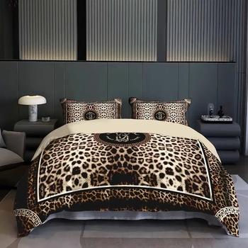 Leopardų atspaudų antklodės užvalkalų rinkinys, 3D HD skaitmeninė spauda, cheminiai pluoštai, trijų dalių rinkinys, pritaikomas