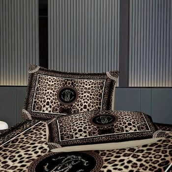 Leopardų atspaudų antklodės užvalkalų rinkinys, 3D HD skaitmeninė spauda, cheminiai pluoštai, trijų dalių rinkinys, pritaikomas