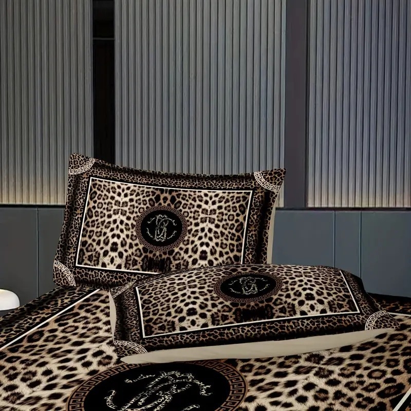 Leopardų atspaudų antklodės užvalkalų rinkinys, 3D HD skaitmeninė spauda, cheminiai pluoštai, trijų dalių rinkinys, pritaikomas