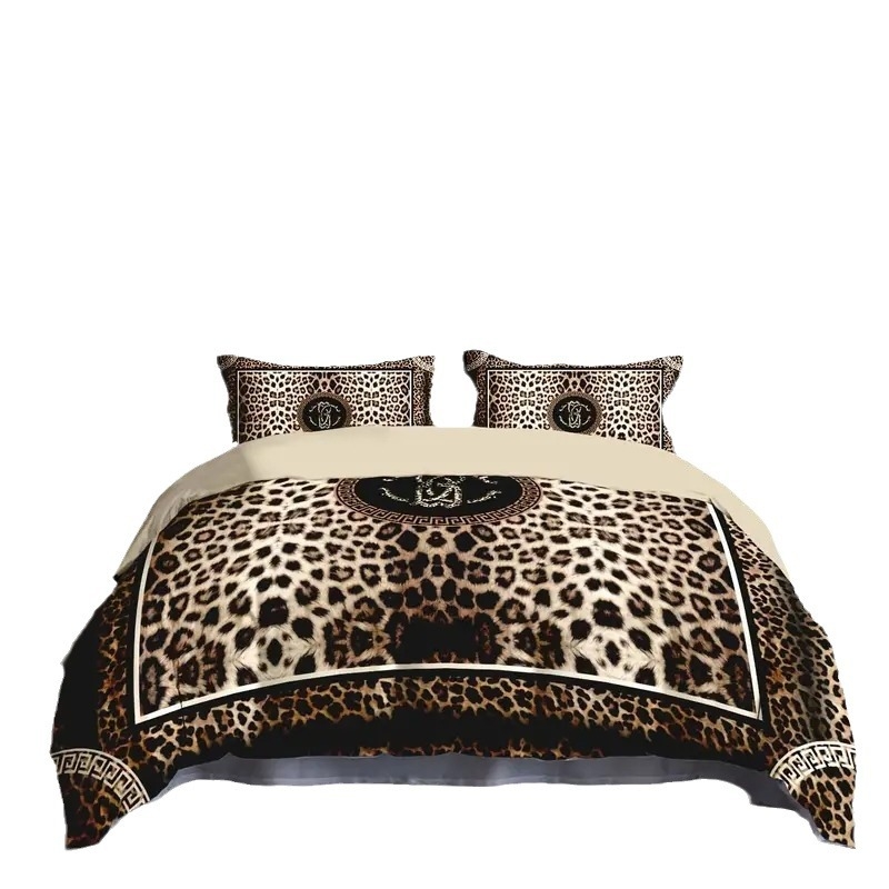 Leopardų atspaudų antklodės užvalkalų rinkinys, 3D HD skaitmeninė spauda, cheminiai pluoštai, trijų dalių rinkinys, pritaikomas