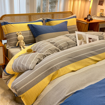 Dviejų sluoksnių antklodės užvalkalas, geometrinis raštas, poliesterio twillis, reaktyvus spausdinimas, svoris 1500–2000 g/m², keturių dalių komplektas, paprastas ir šiuolaikiškas stilius