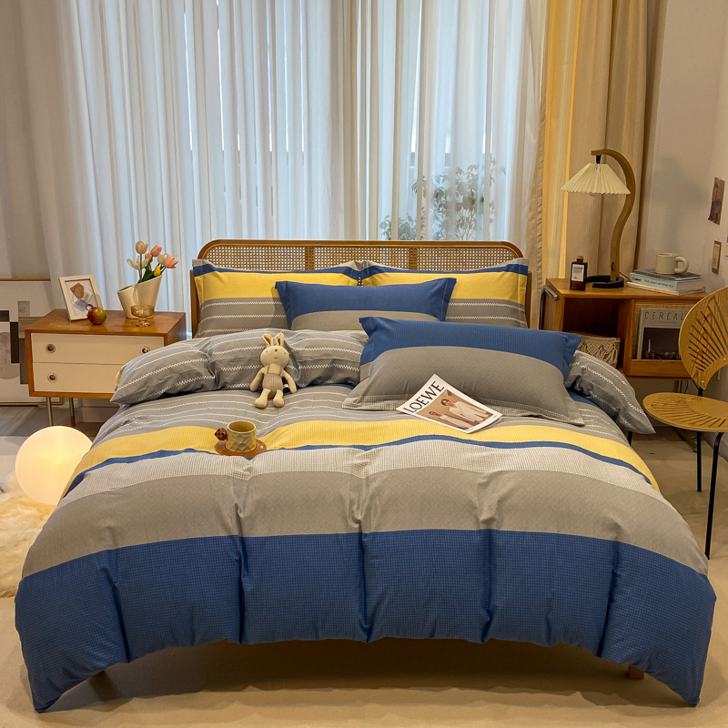 Dviejų sluoksnių antklodės užvalkalas, geometrinis raštas, poliesterio twillis, reaktyvus spausdinimas, svoris 1500–2000 g/m², keturių dalių komplektas, paprastas ir šiuolaikiškas stilius