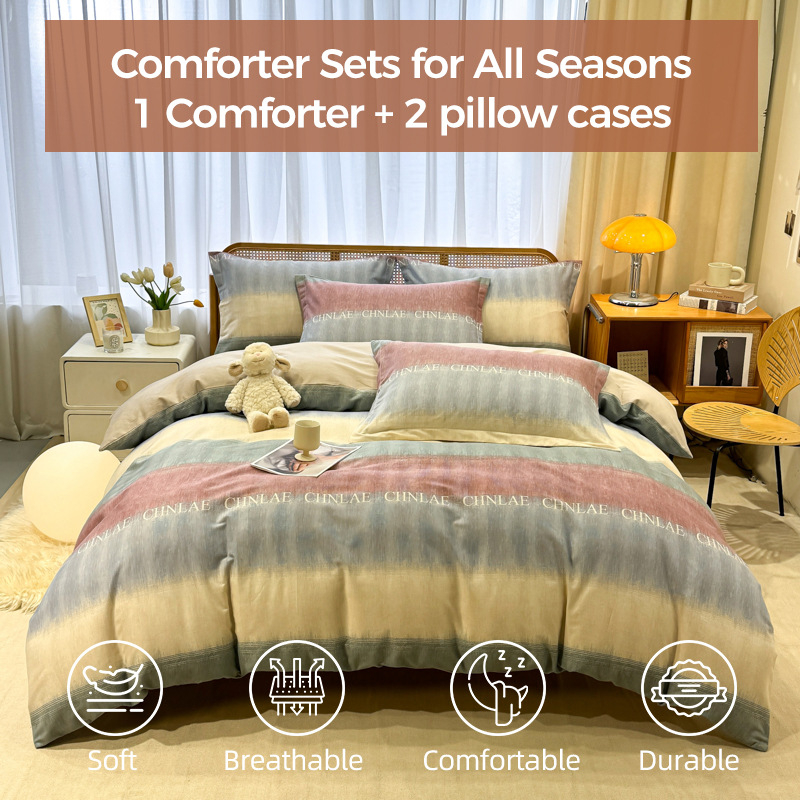 Dviejų sluoksnių antklodės užvalkalas, geometrinis raštas, poliesterio twillis, reaktyvus spausdinimas, svoris 1500–2000 g/m², keturių dalių komplektas, paprastas ir šiuolaikiškas stilius