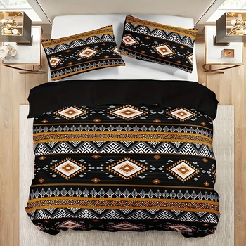 Bohemijos dryžių 3D HD spausdinimo antklodės užvalkalų rinkinys, 3 dalių, skaitmeninis spausdinimas, cheminiai pluoštai, šiuolaikinis minimalistinis stilius