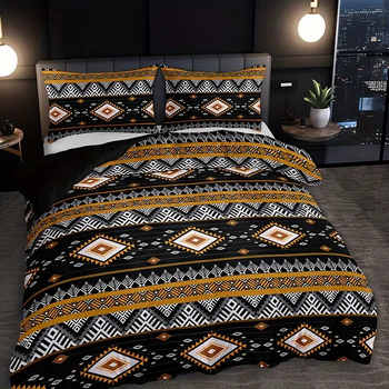 Bohemijos dryžių 3D HD spausdinimo antklodės užvalkalų rinkinys, 3 dalių, skaitmeninis spausdinimas, cheminiai pluoštai, šiuolaikinis minimalistinis stilius